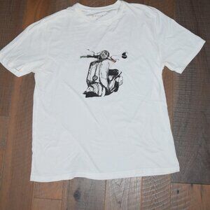 Women L Eataly New York White Tee Shirt Top 2-sided Moped Scooter Late Style P29